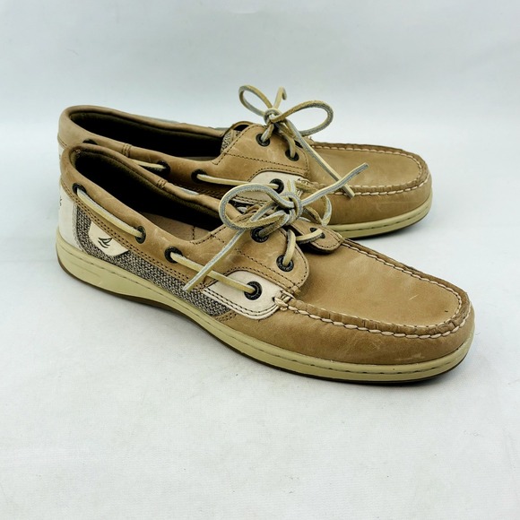 Sperry Bluefish Boat 2 Eye Shoe‎ Womens 8.5 Tan Leather Lace Up 9276619 - Picture 1 of 12